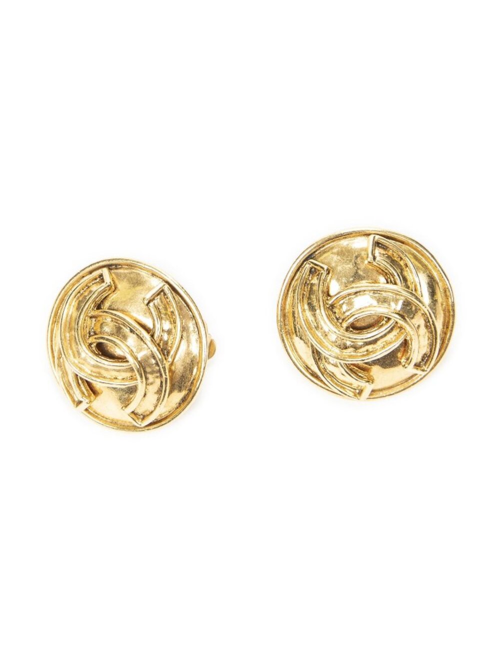 Chanel CC Logo Button Clip-On Earrings Gold Plated